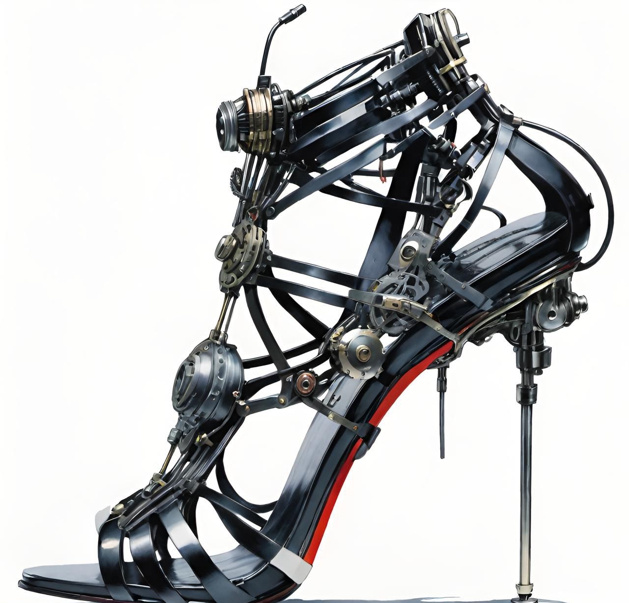 Very strappy open-toed high heel shoe